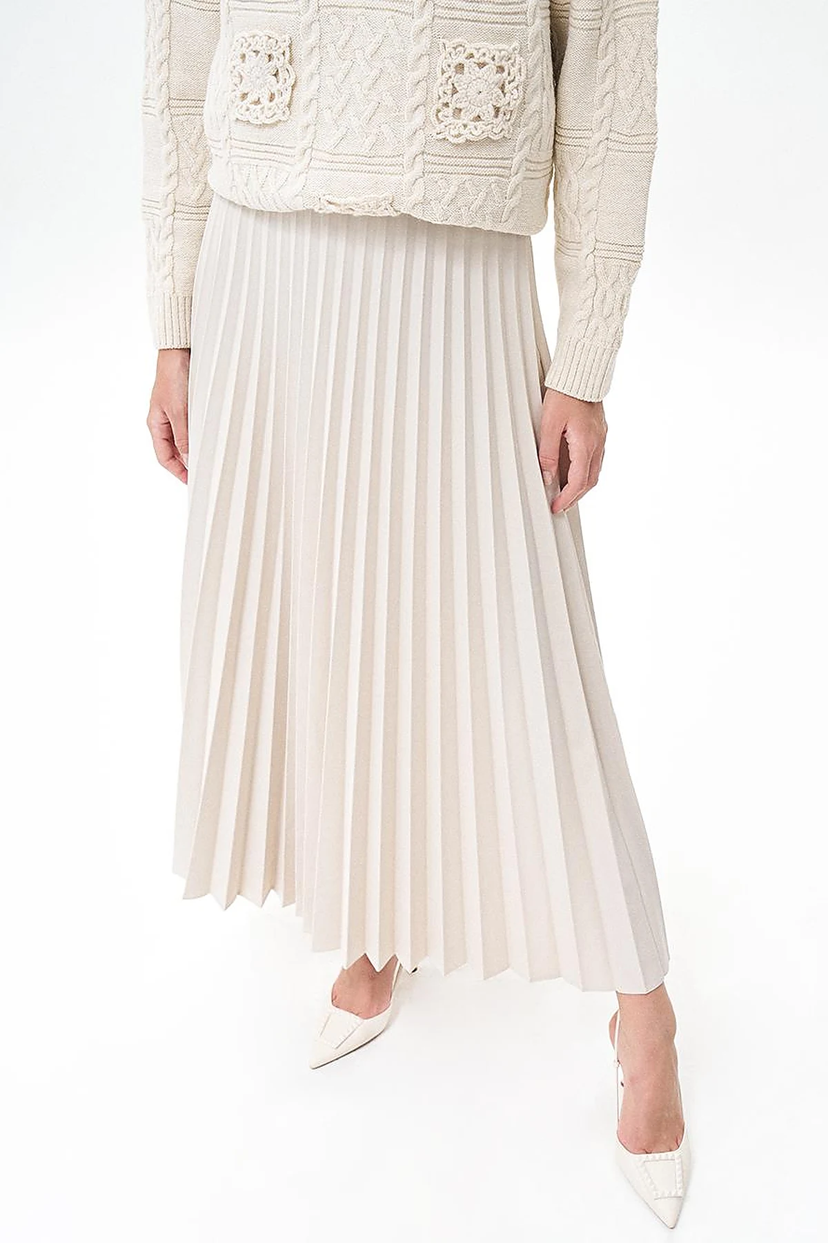 Zipped Pleated Skirt Stone