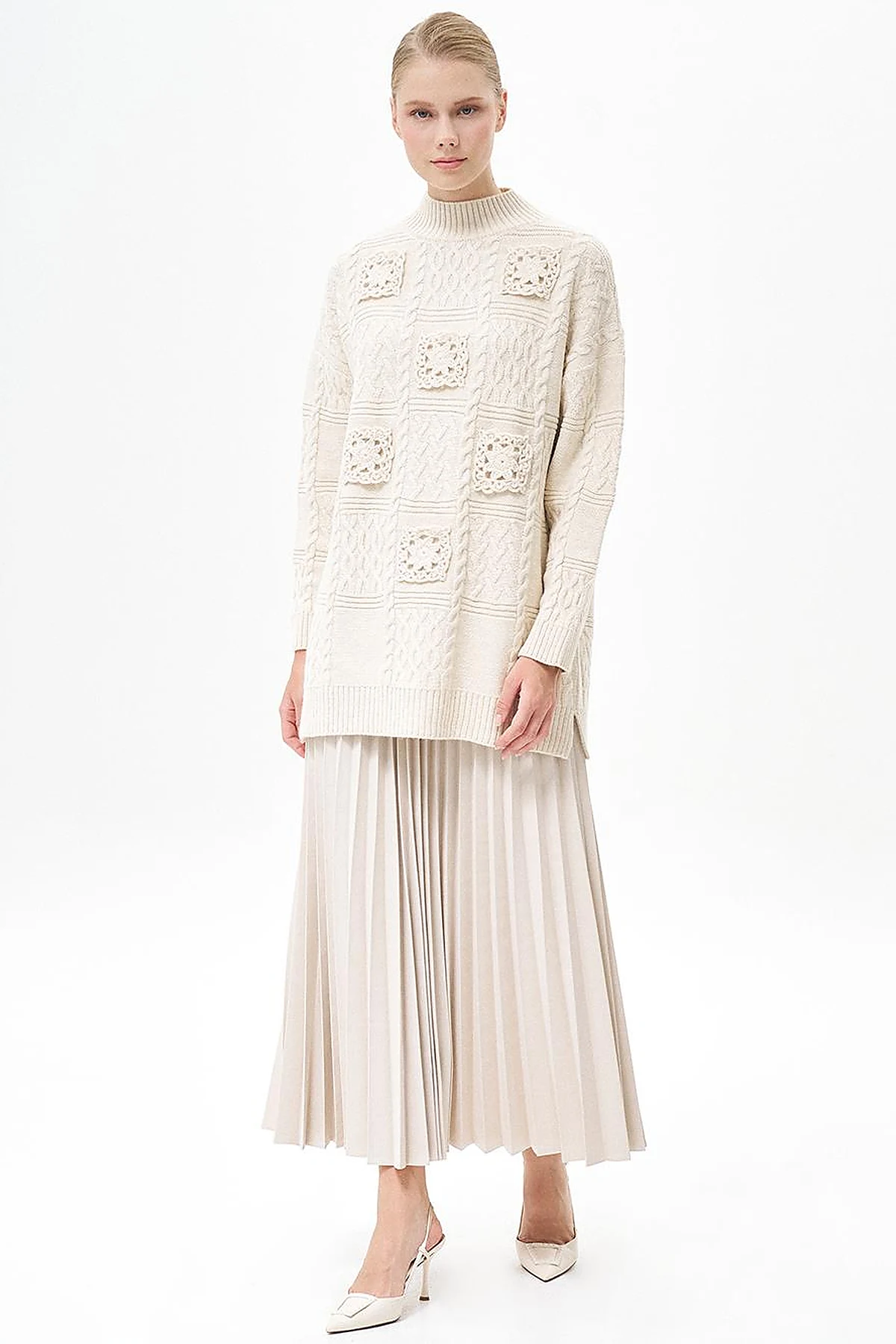 Zipped Pleated Skirt Stone