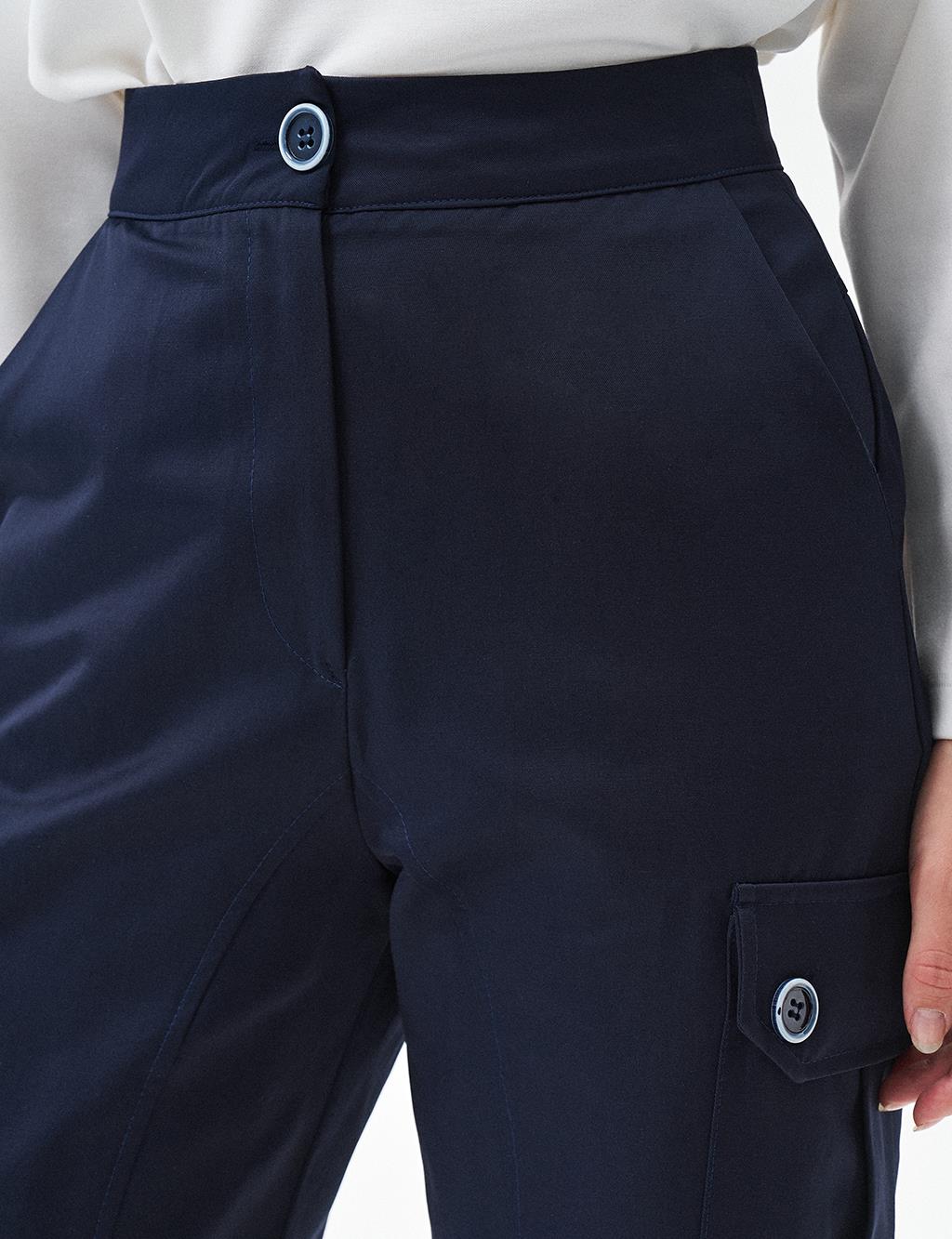 High Waisted Pants with Pockets Dark Navy