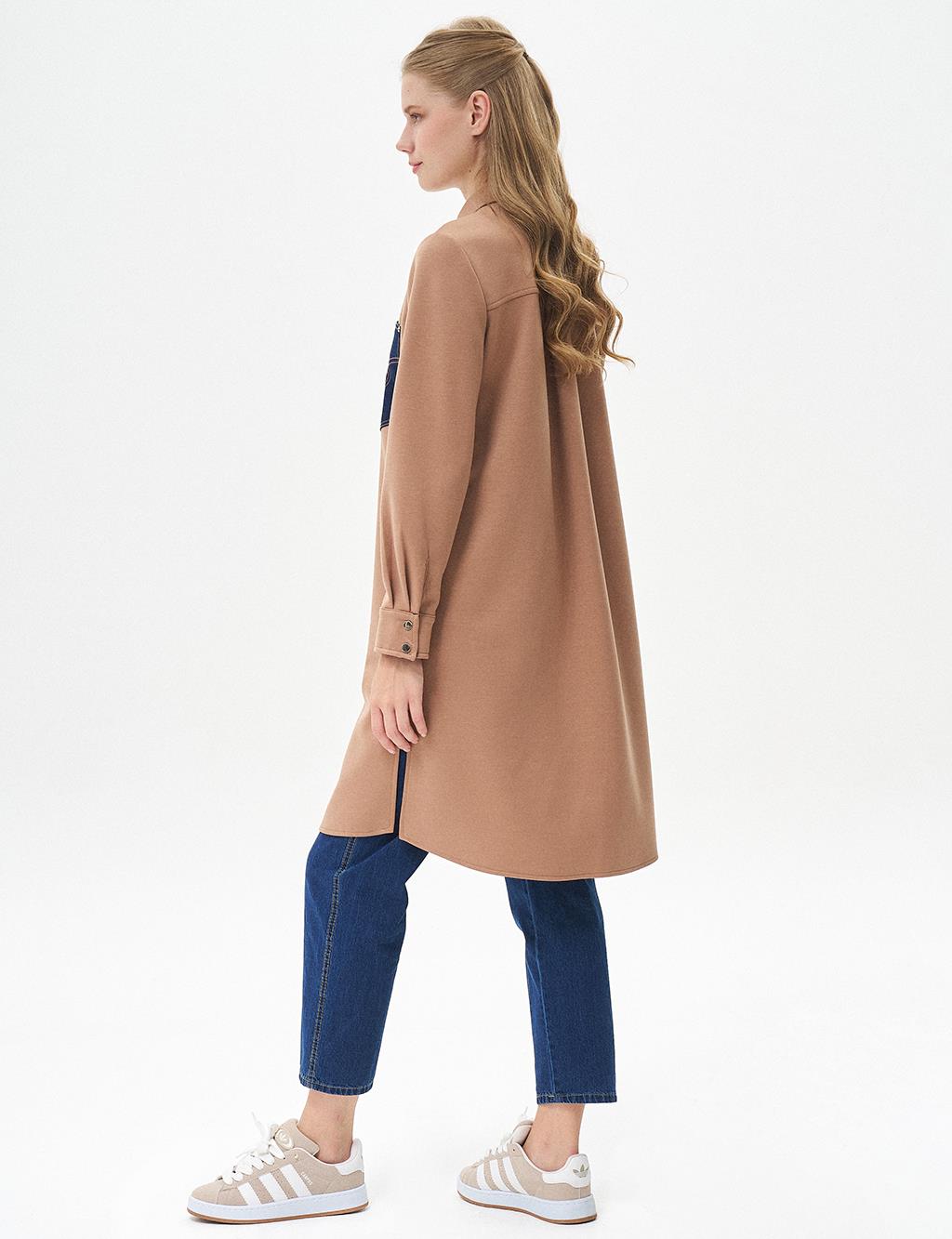 Denim Mixed Scuba Tunic Beige