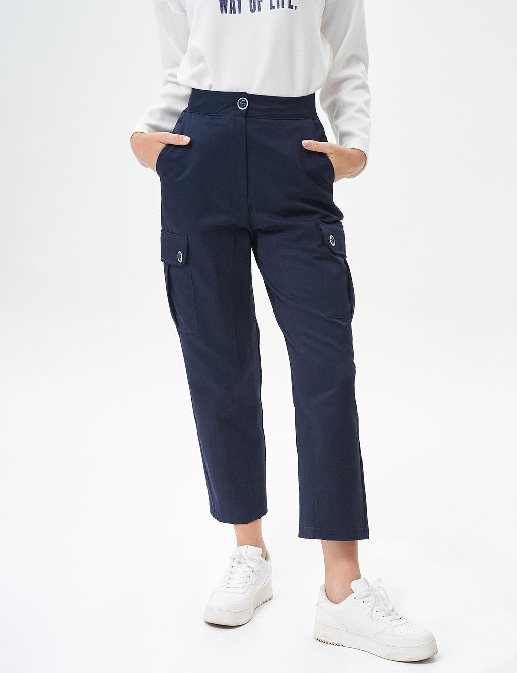 High Waisted Pants with Pockets Dark Navy