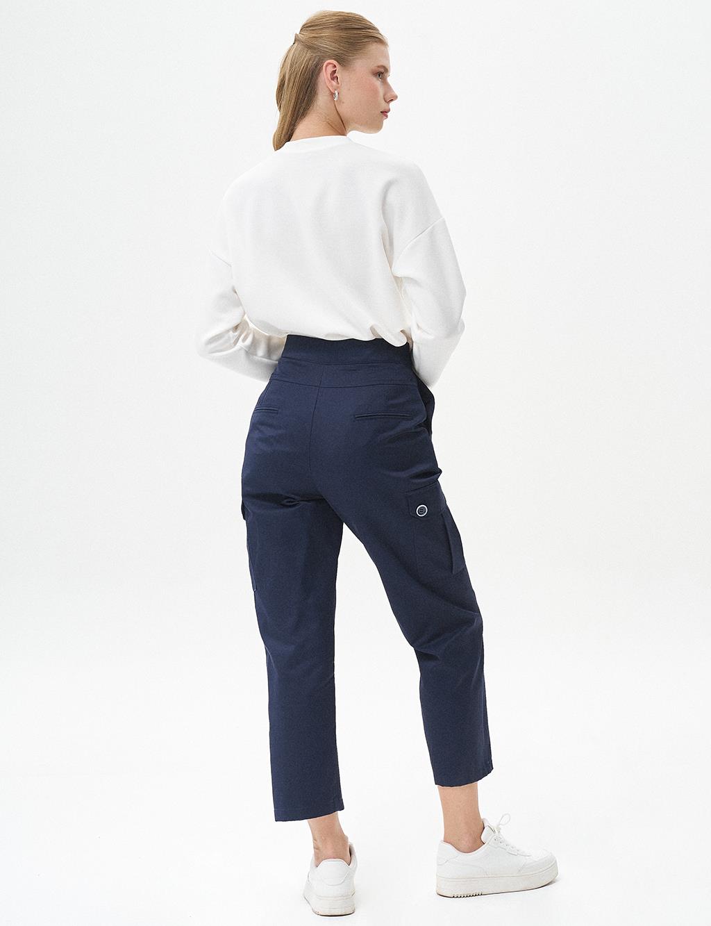High Waisted Pants with Pockets Dark Navy