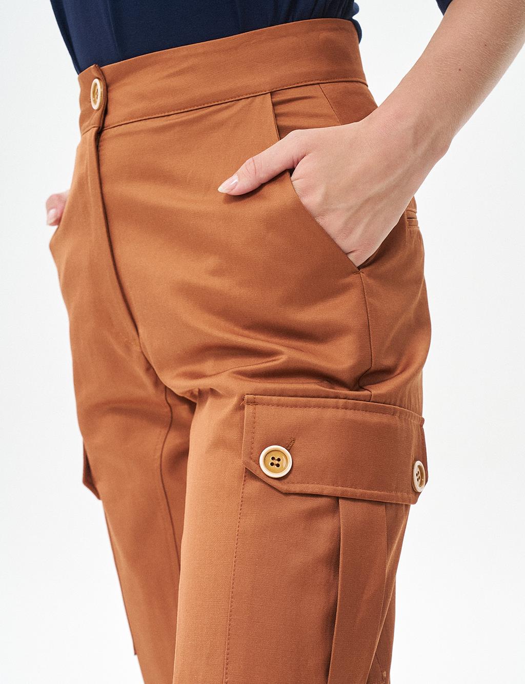 High Waisted Pants with Pockets Tobacco