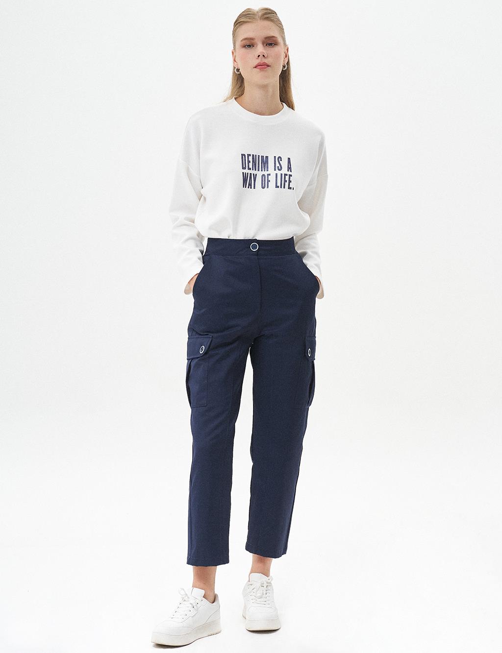 High Waisted Pants with Pockets Dark Navy