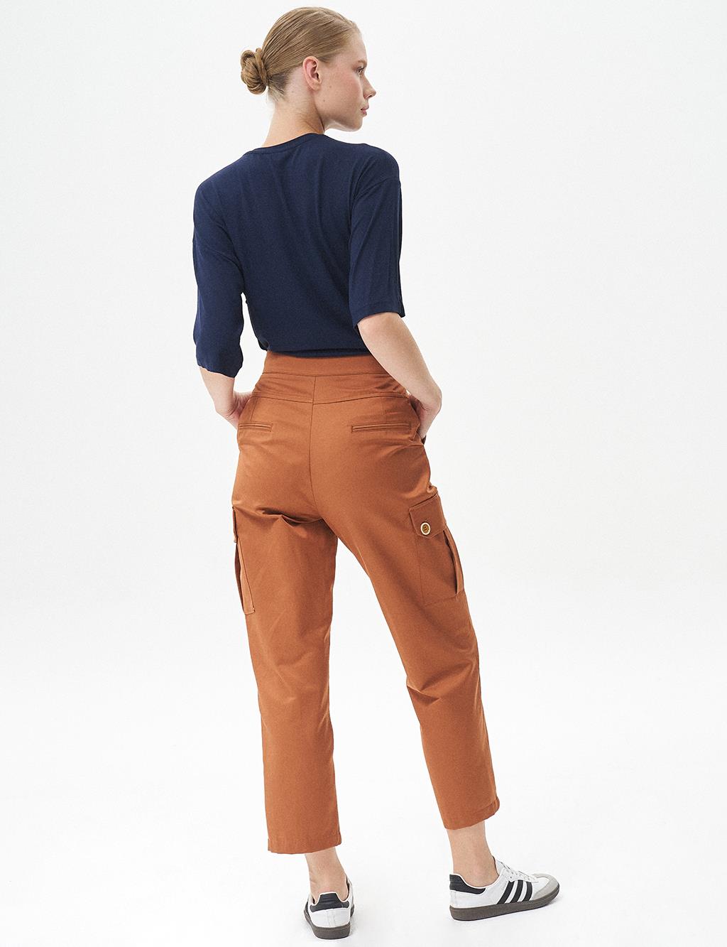 High Waisted Pants with Pockets Tobacco