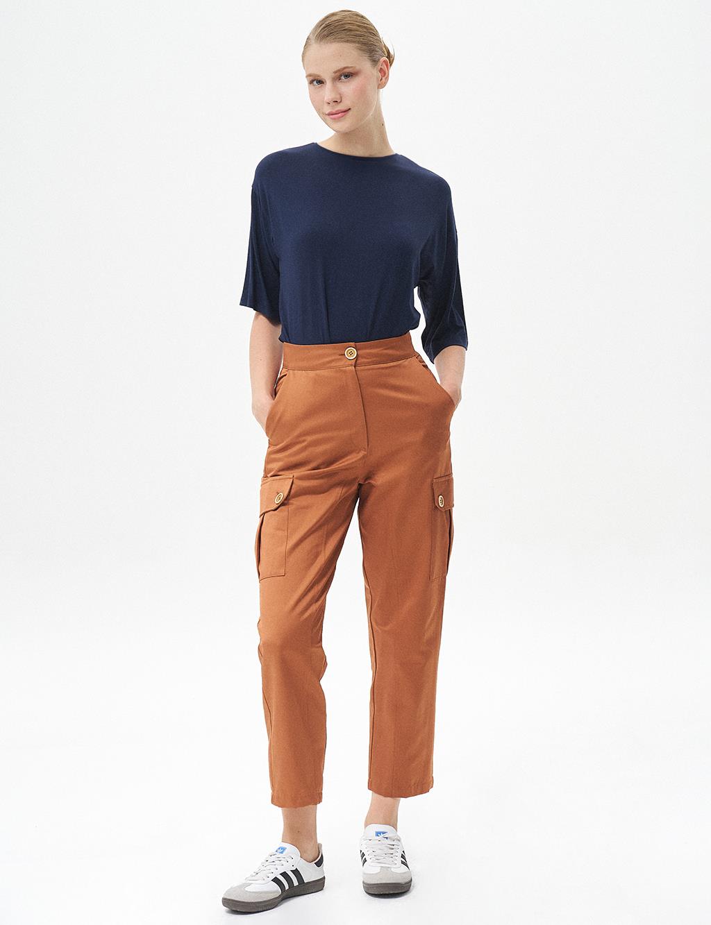 High Waisted Pants with Pockets Tobacco
