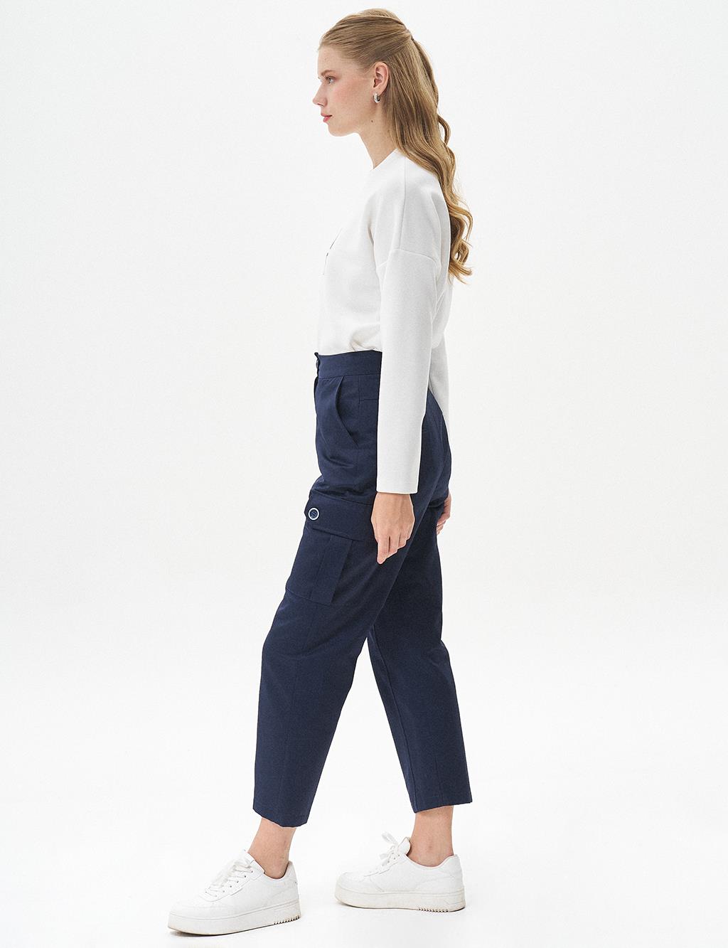 High Waisted Pants with Pockets Dark Navy