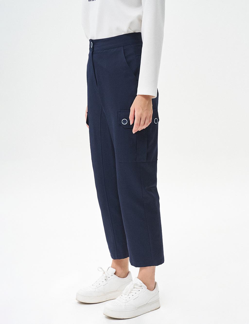 High Waisted Pants with Pockets Dark Navy