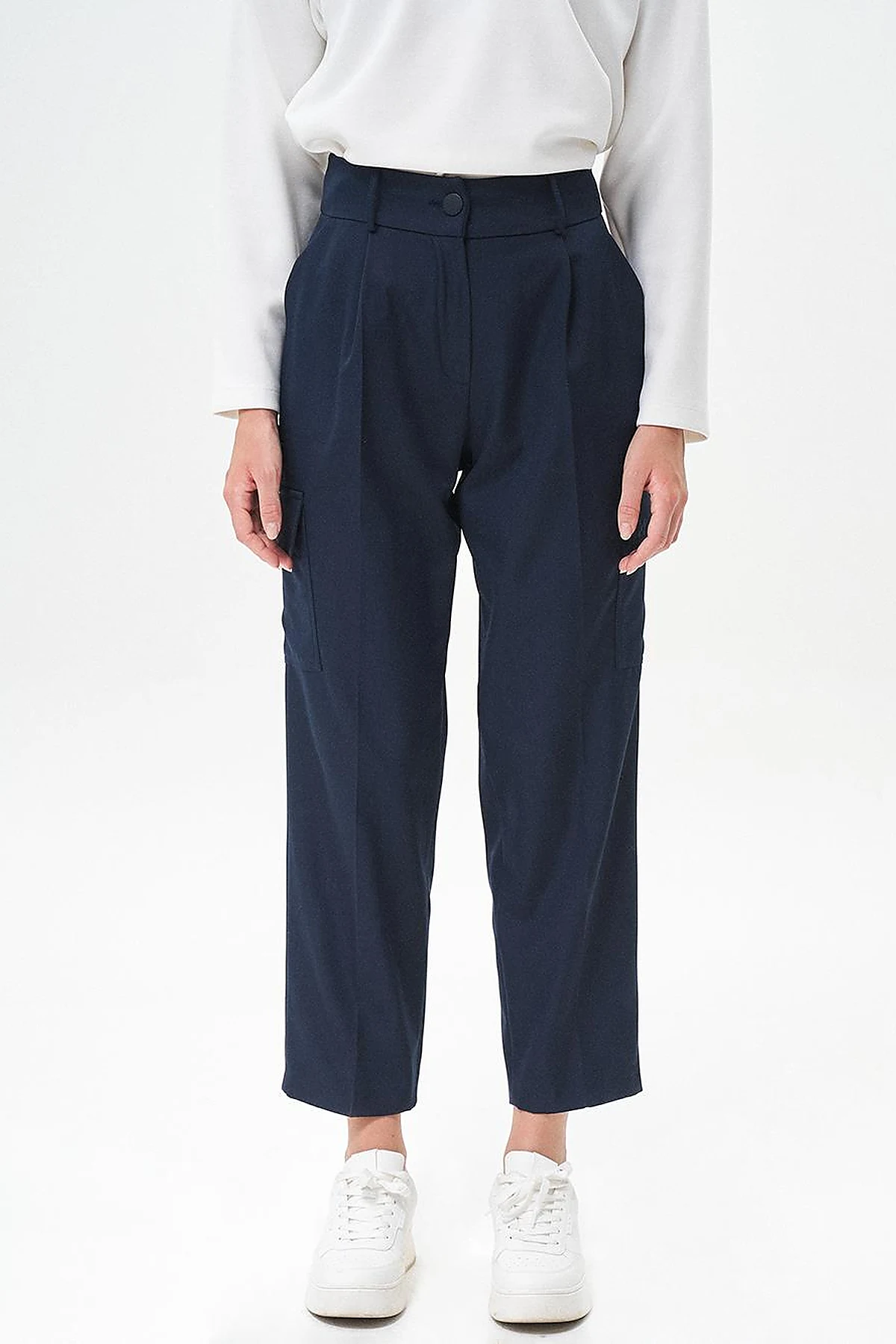 Detailed Pocket High-Waisted Pants Dark Navy