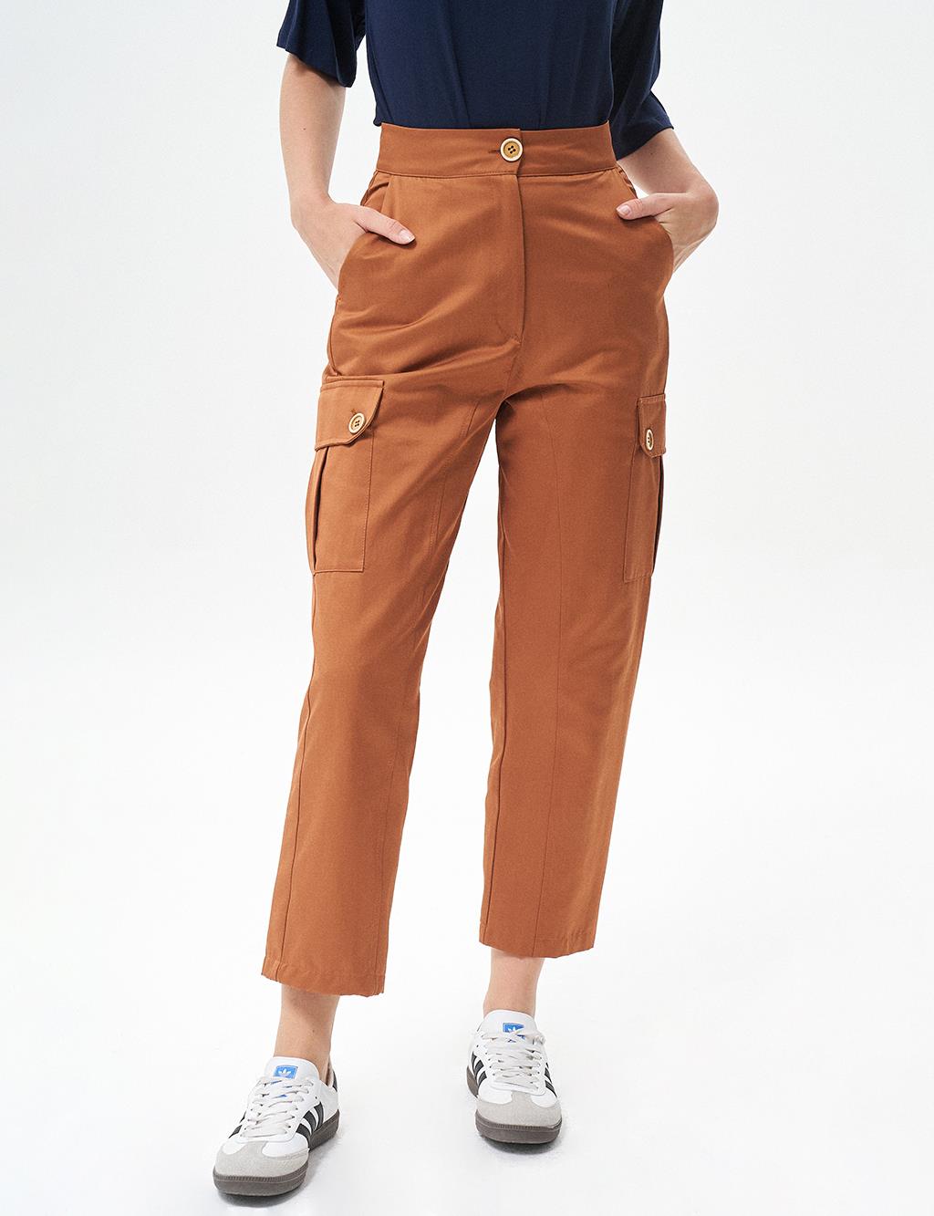 High Waisted Pants with Pockets Tobacco