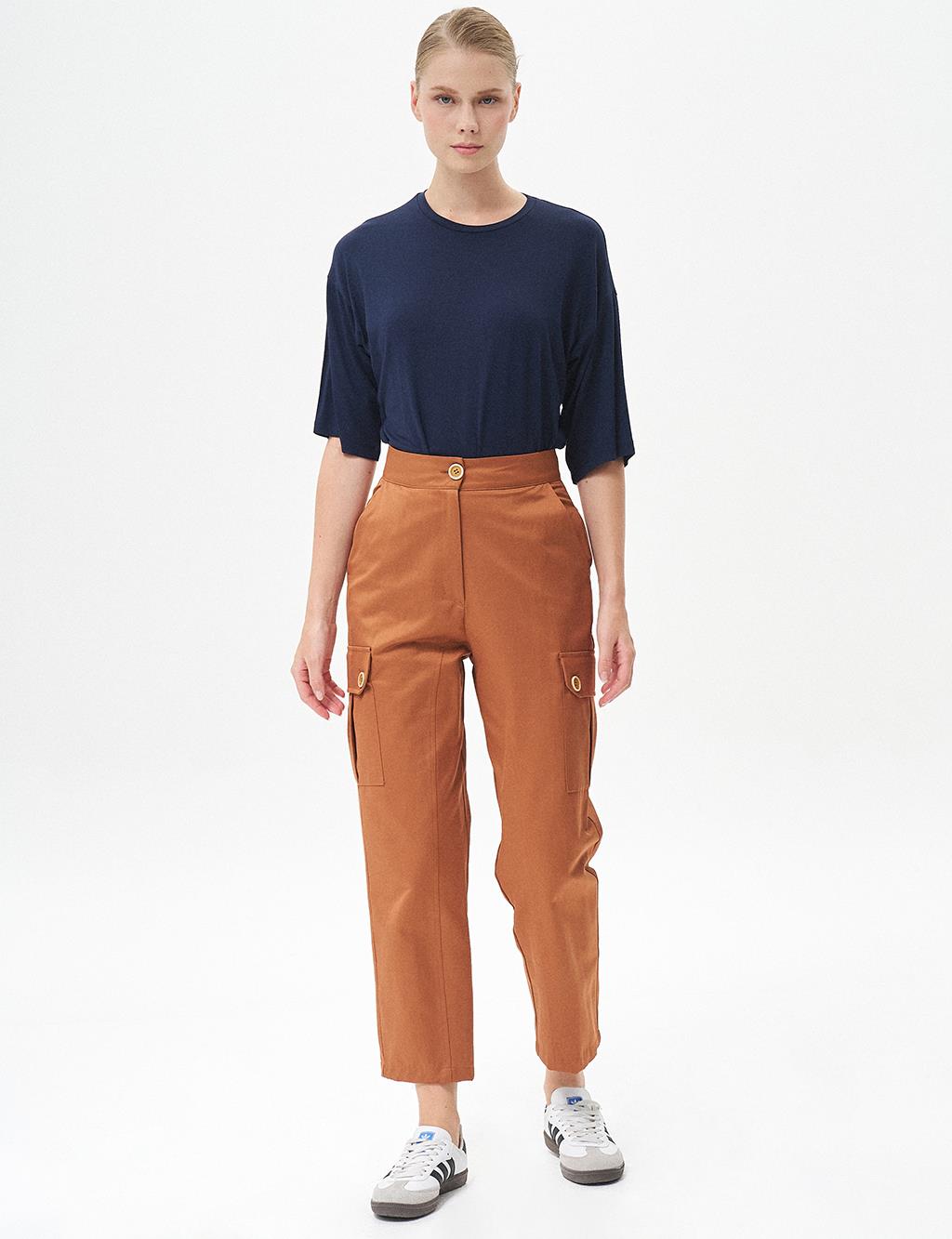 High Waisted Pants with Pockets Tobacco