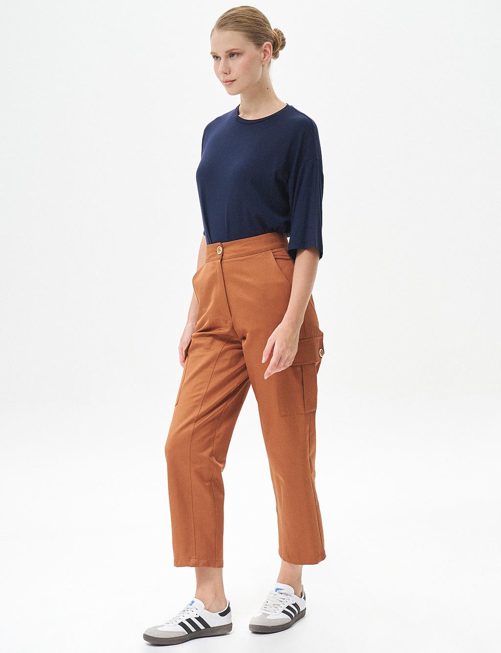 High Waisted Pants with Pockets Tobacco