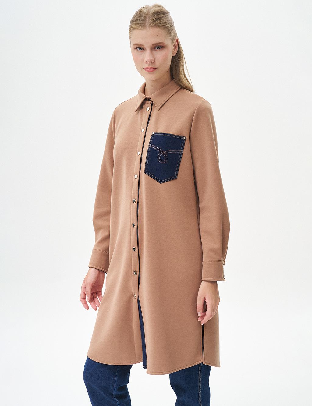 Denim Mixed Scuba Tunic Beige