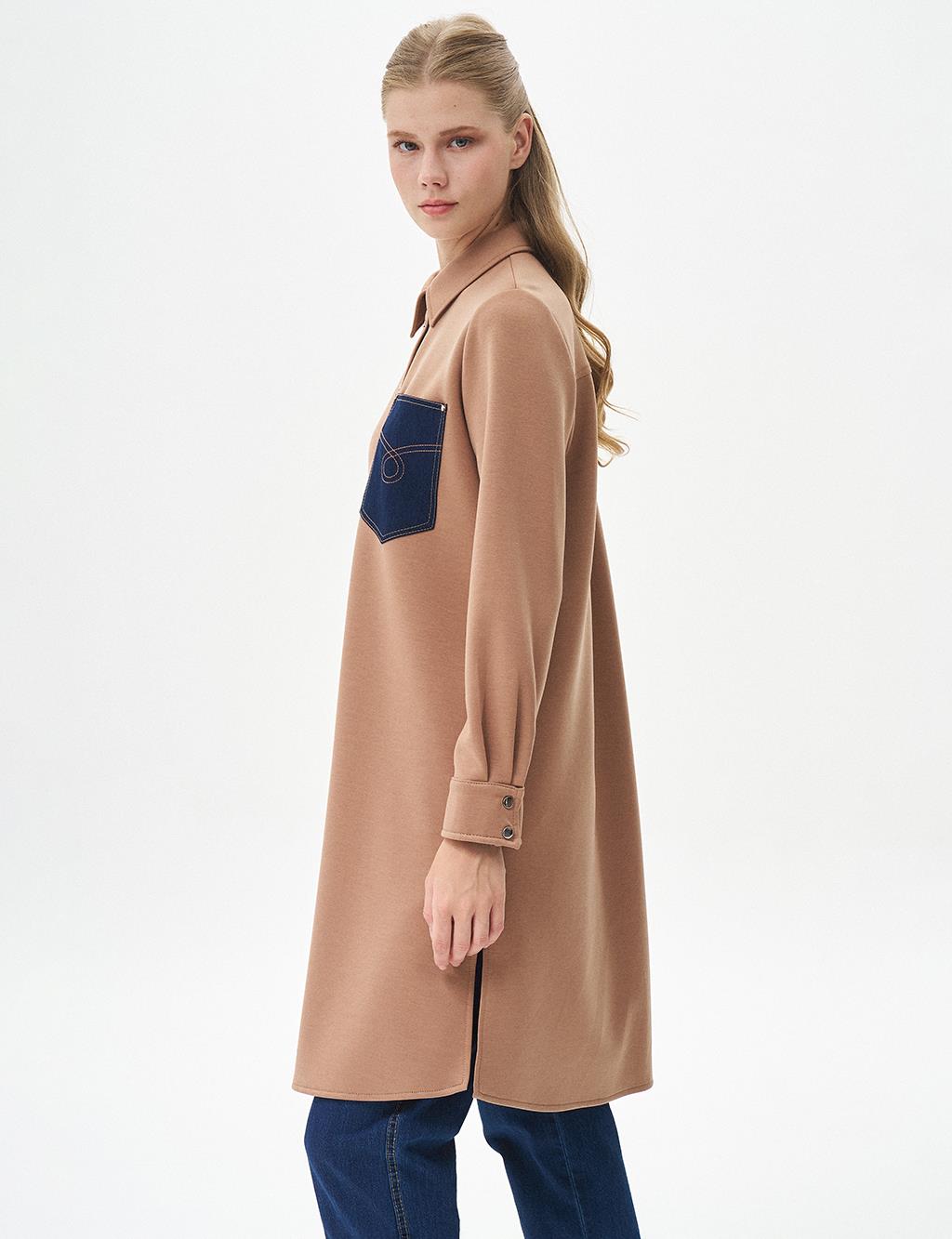 Denim Mixed Scuba Tunic Beige