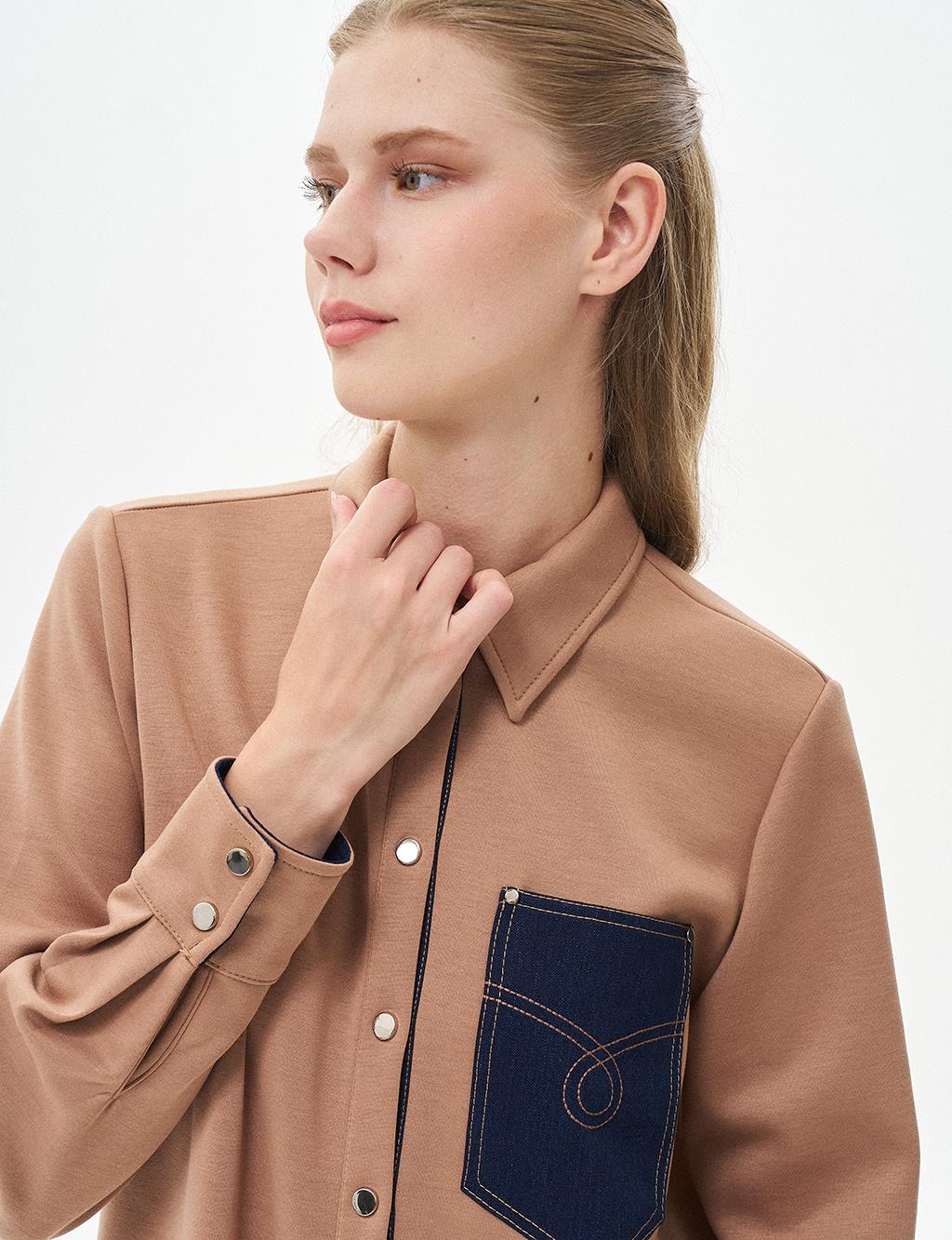 Denim Mixed Scuba Tunic Beige