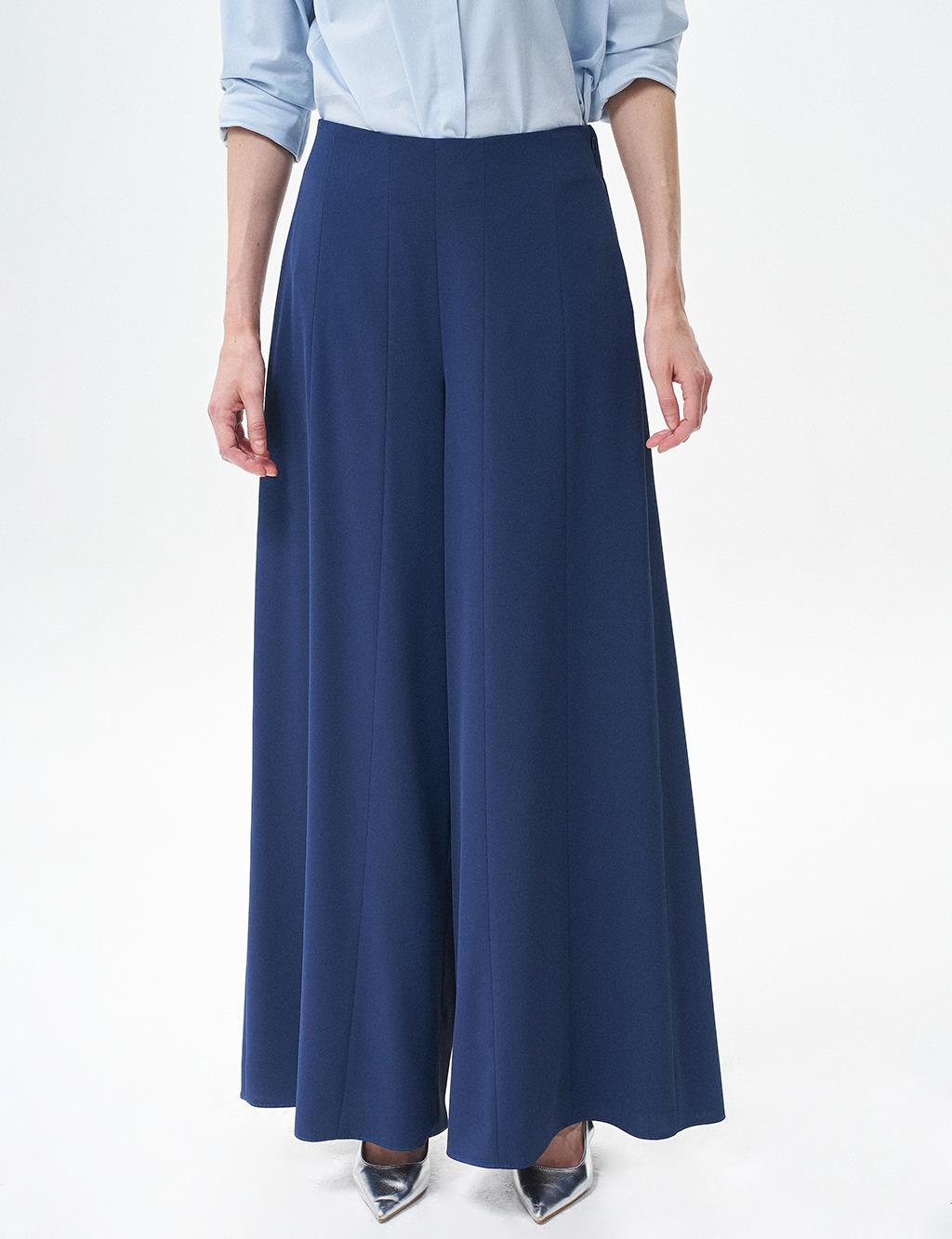 Elastic Waisted Wide Leg Pants Indigo