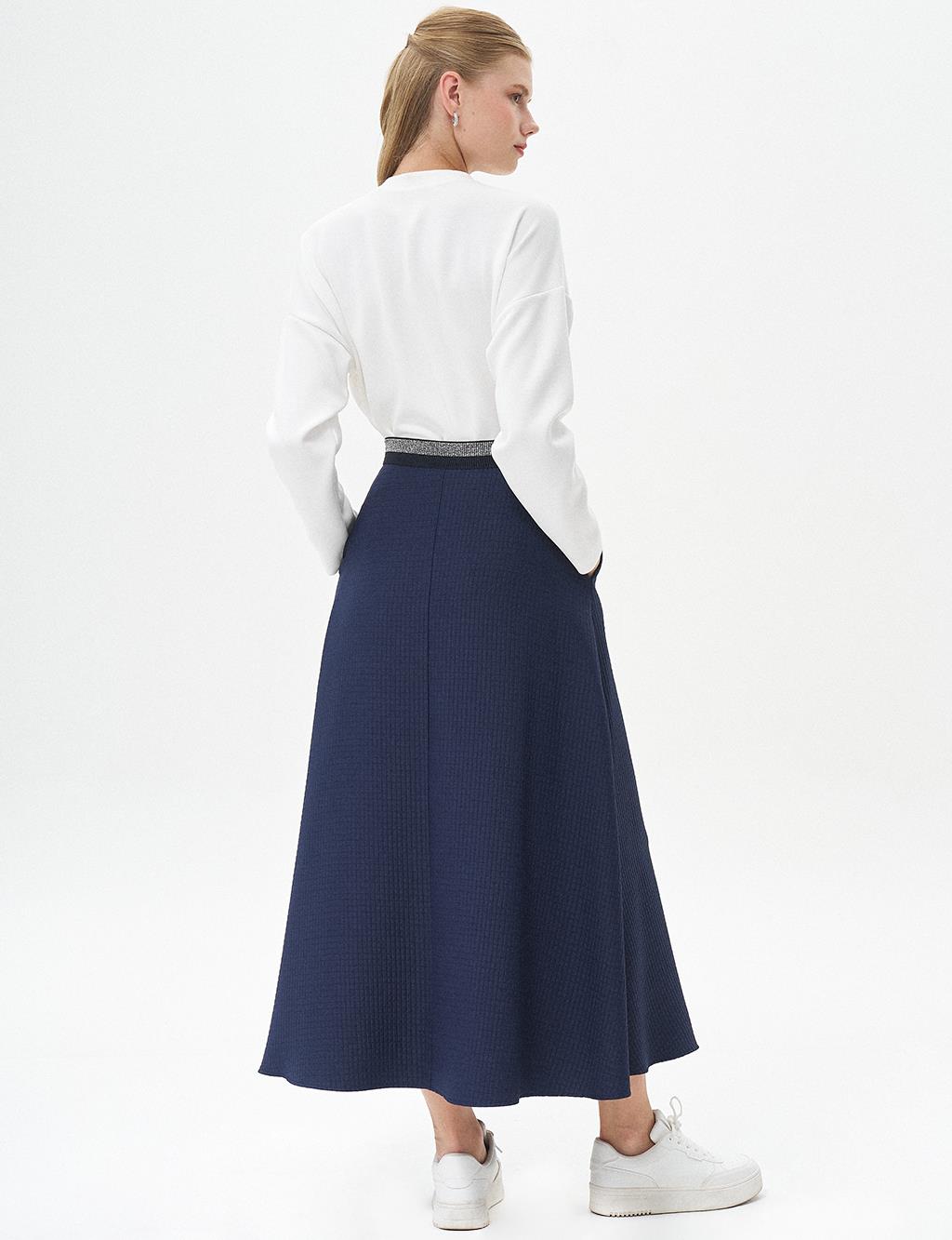 Waist Detail Flared Skirt Dark Navy Blue