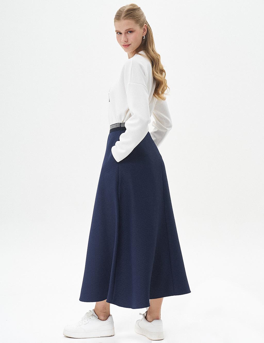 Waist Detail Flared Skirt Dark Navy Blue