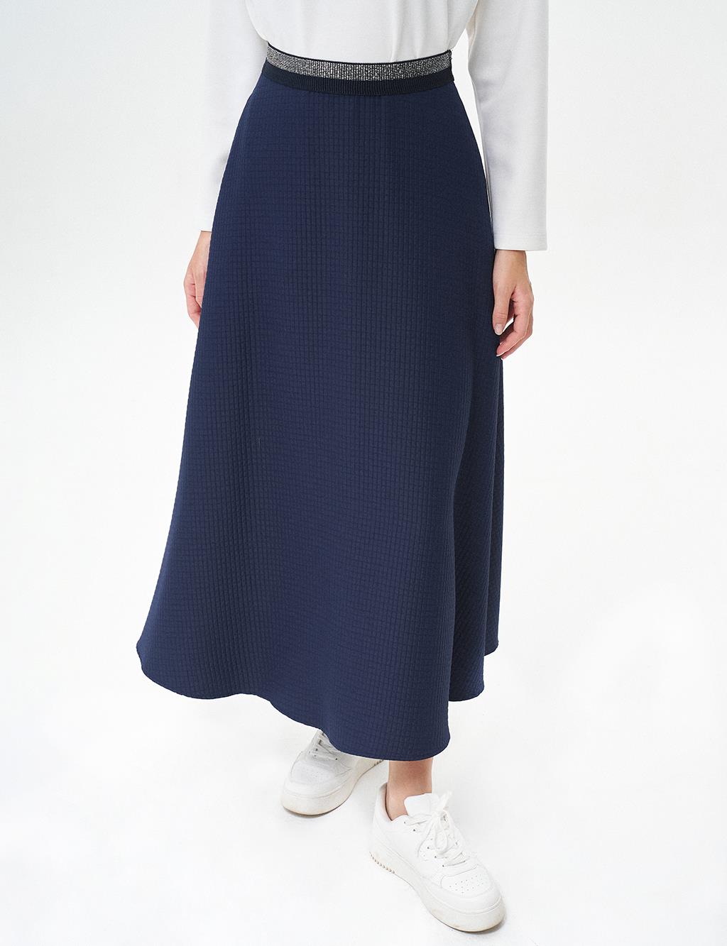 Waist Detail Flared Skirt Dark Navy Blue