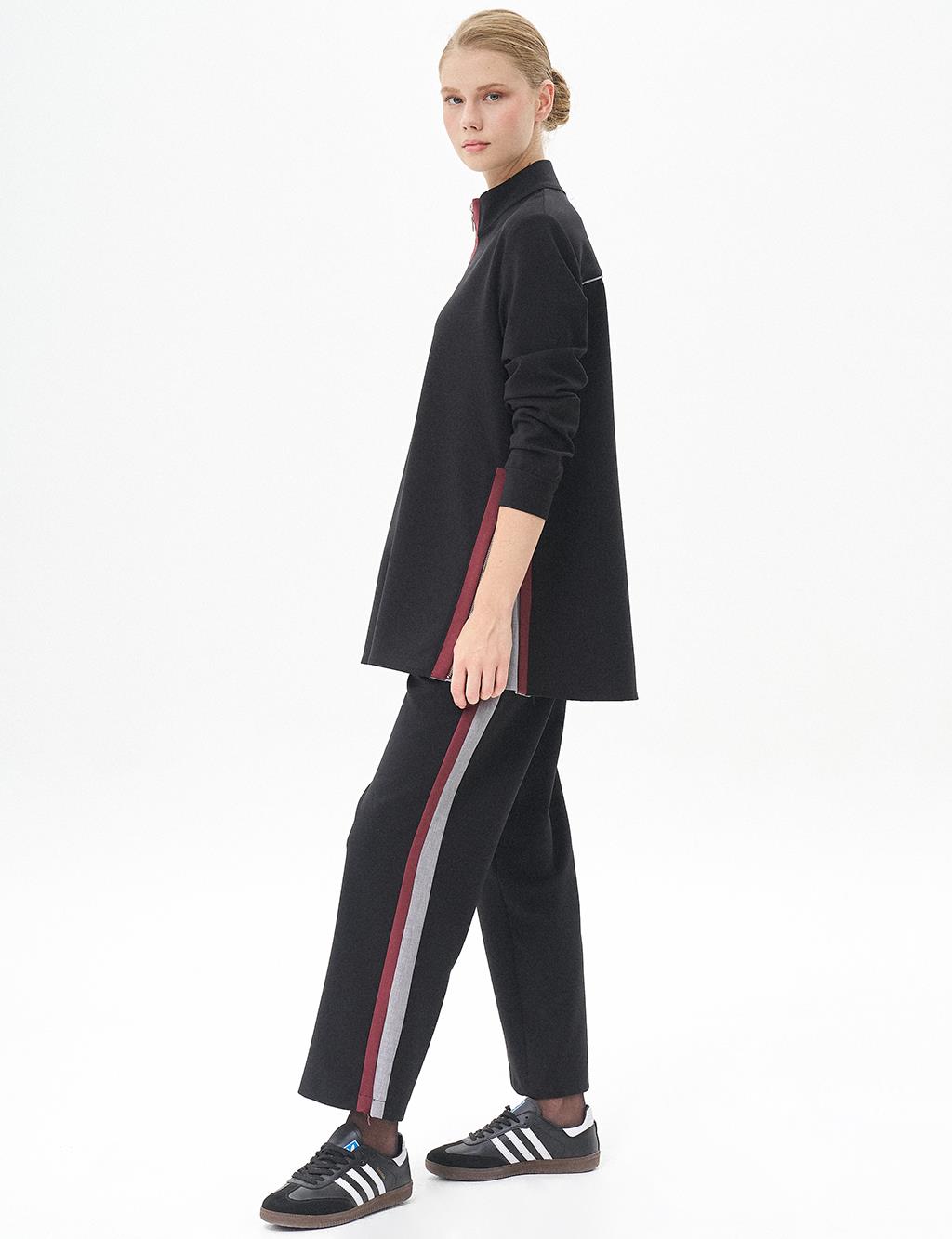 Half Zipper Closure Two Piece Set Black