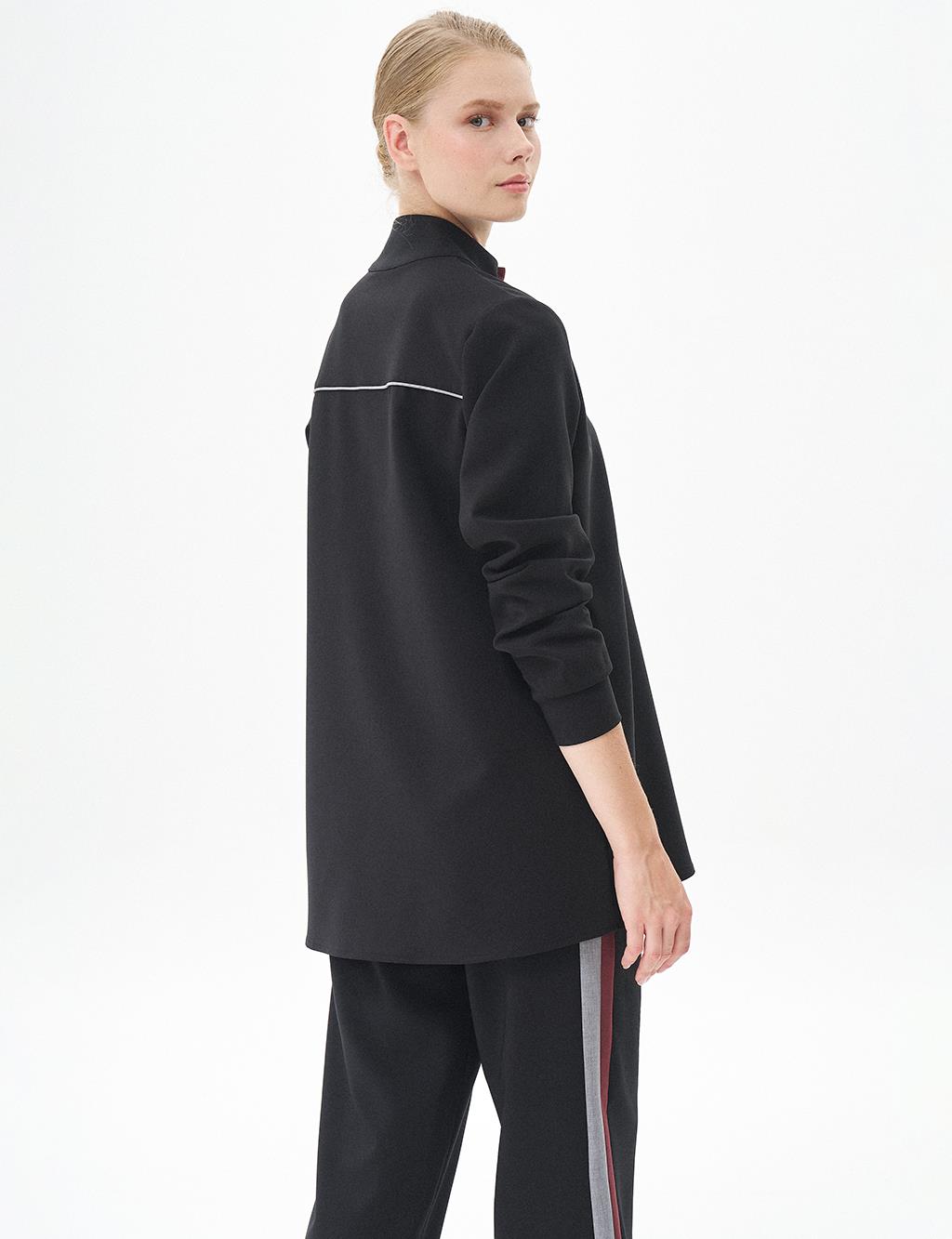 Half Zipper Closure Two Piece Set Black