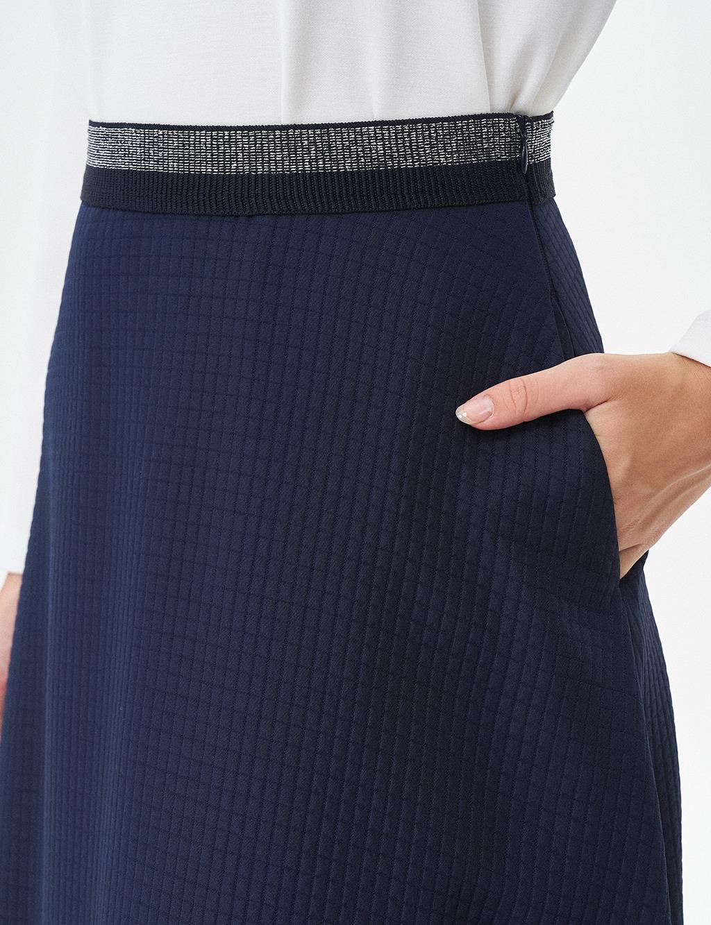 Waist Detail Flared Skirt Dark Navy Blue