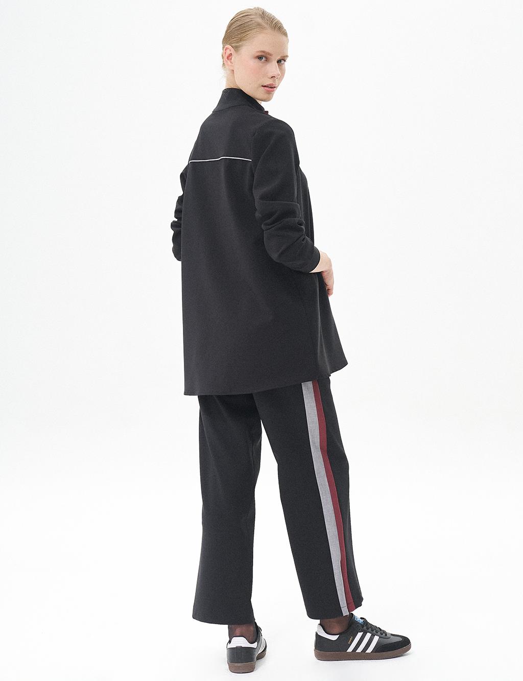 Half Zipper Closure Two Piece Set Black