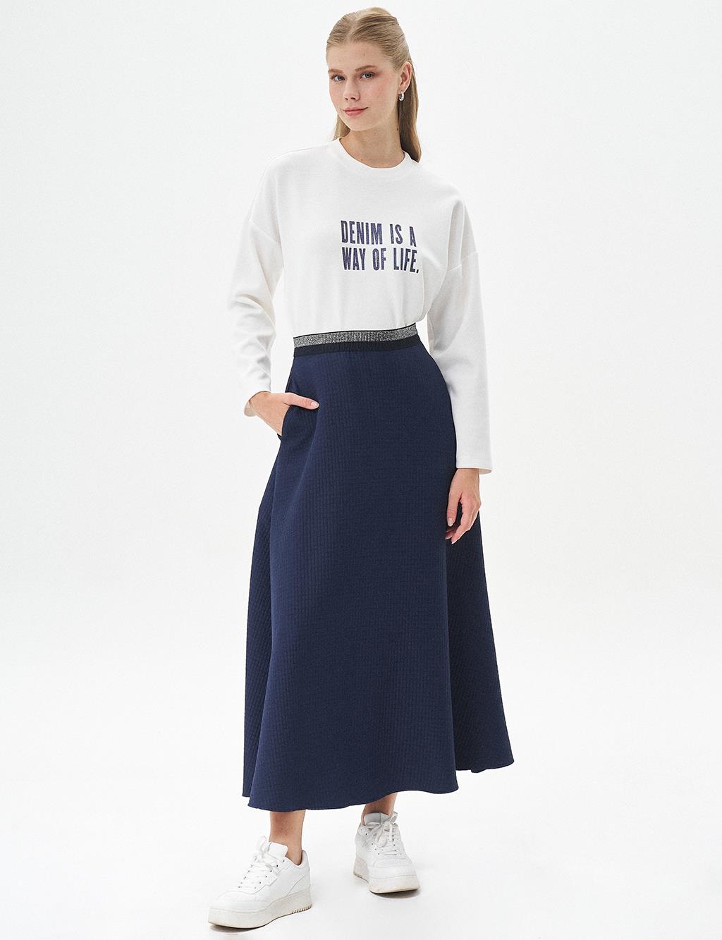 Waist Detail Flared Skirt Dark Navy Blue