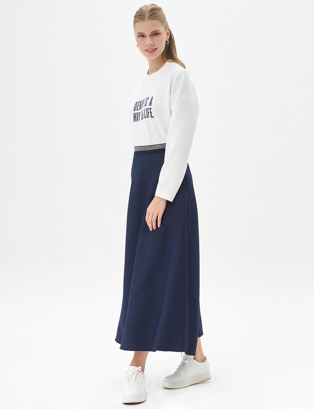 Waist Detail Flared Skirt Dark Navy Blue