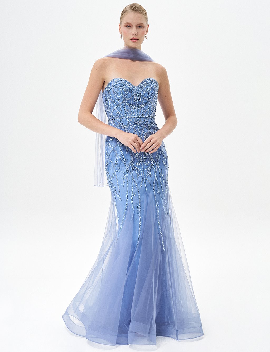 Sweetheart Neckline Evening Dress Blue