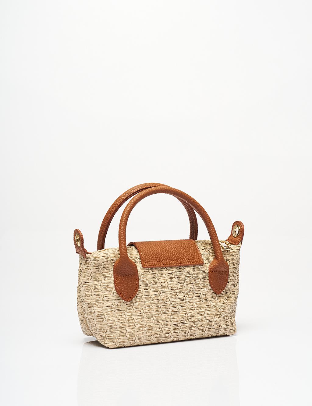 Beige Shopper Bag with Woven Appearance