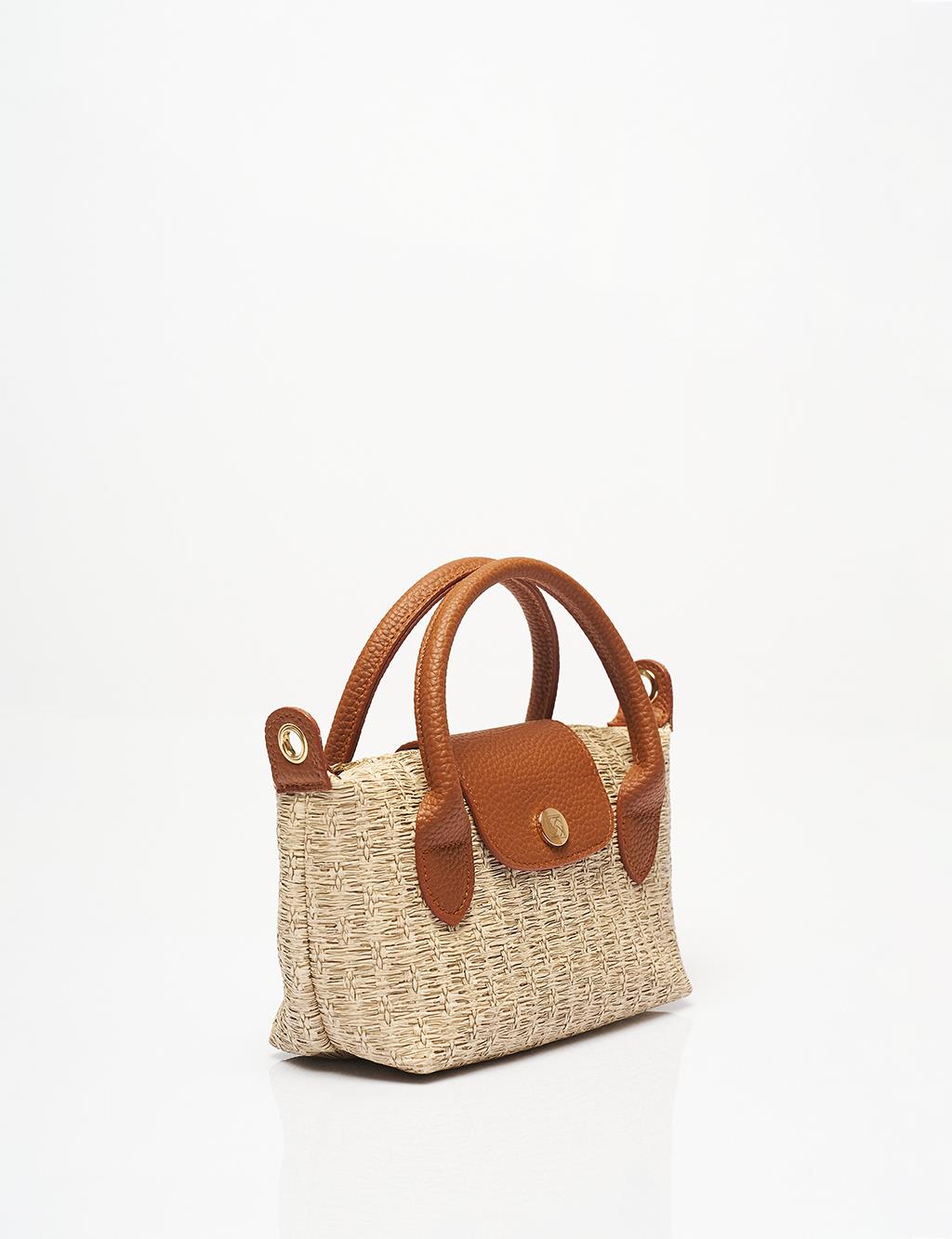 Beige Shopper Bag with Woven Appearance