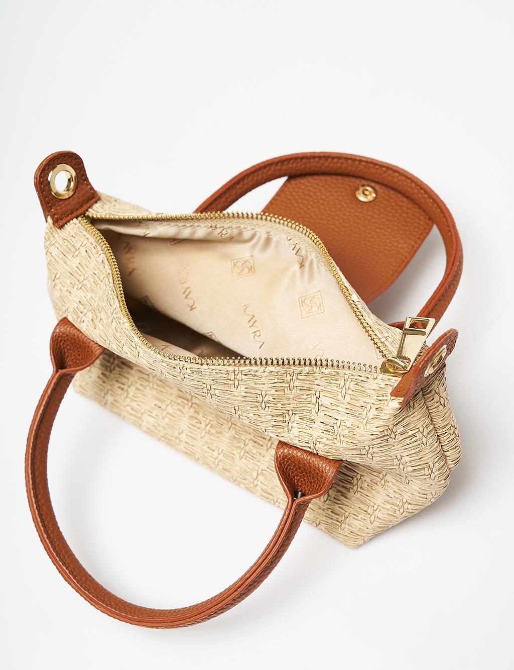 Beige Shopper Bag with Woven Appearance