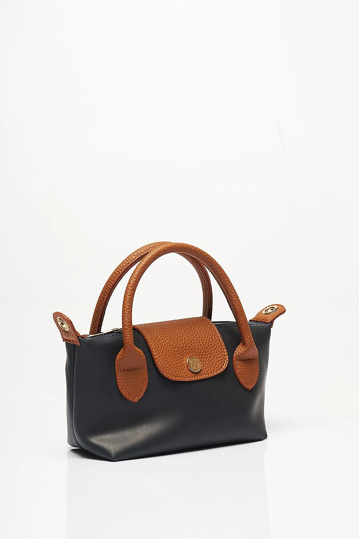 Faux Leather Mini Shopper Bag in Navy Blue