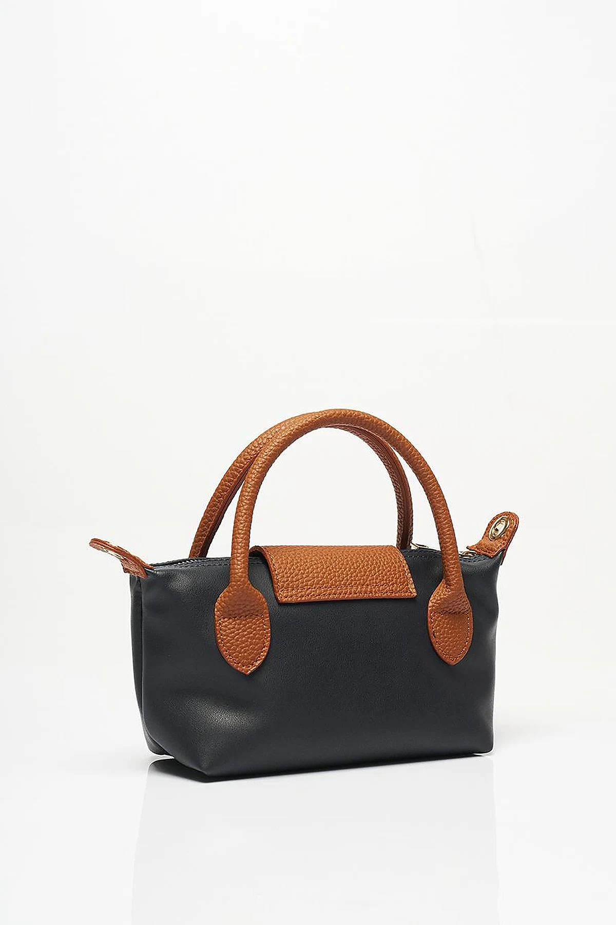 Faux Leather Mini Shopper Bag in Navy Blue