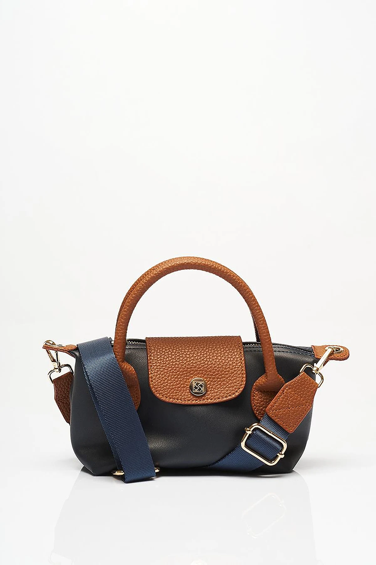 Faux Leather Mini Shopper Bag in Navy Blue