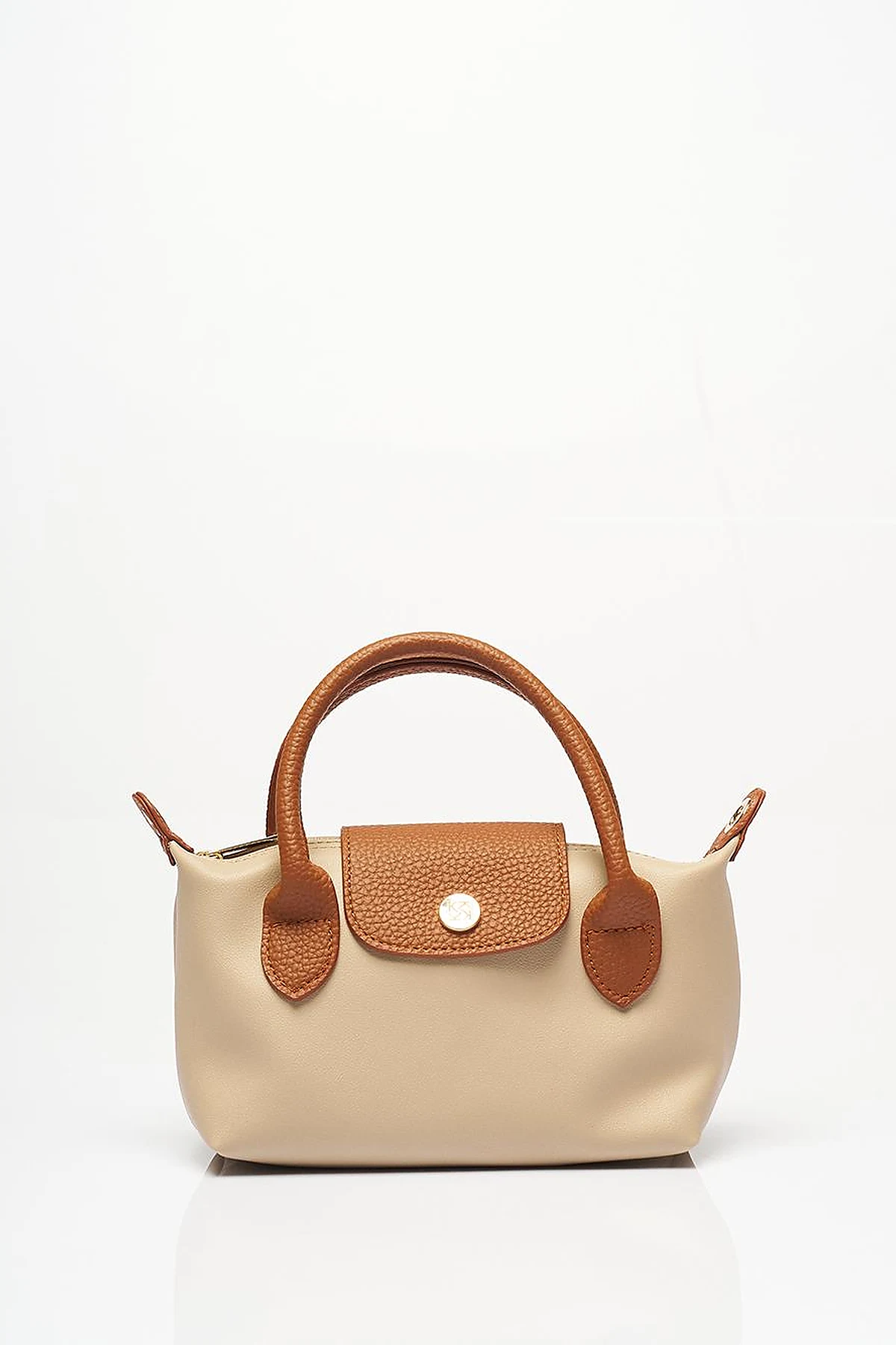 Faux Leather Mini Shopper Bag in Cream