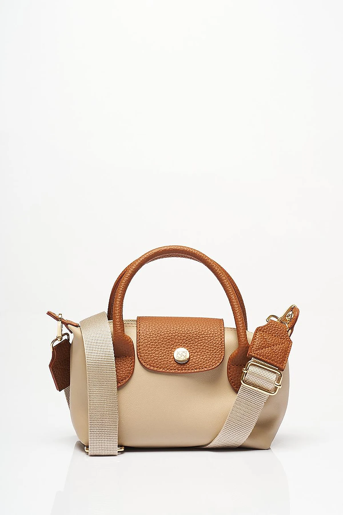 Faux Leather Mini Shopper Bag in Cream