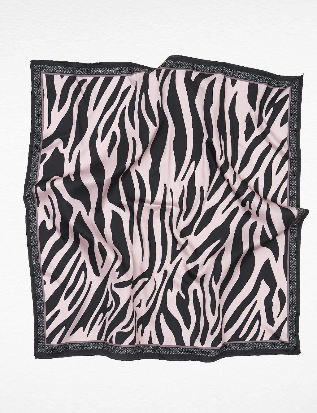 Zebra Desenli Eşarp Vizon-Siyah