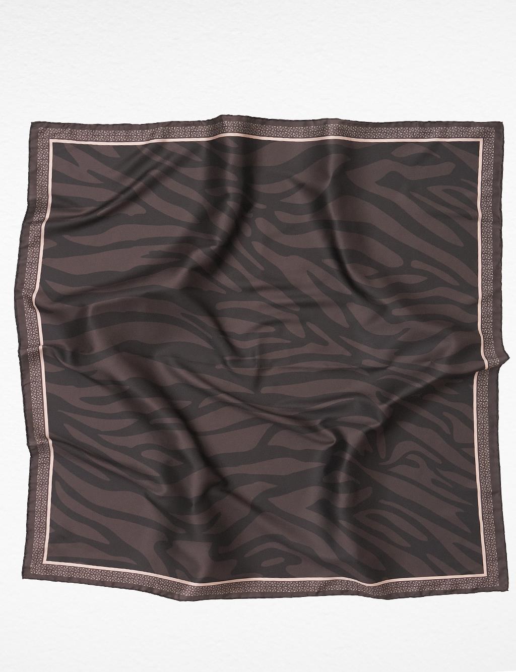 Zebra Desenli Eşarp Koyu Kahve 