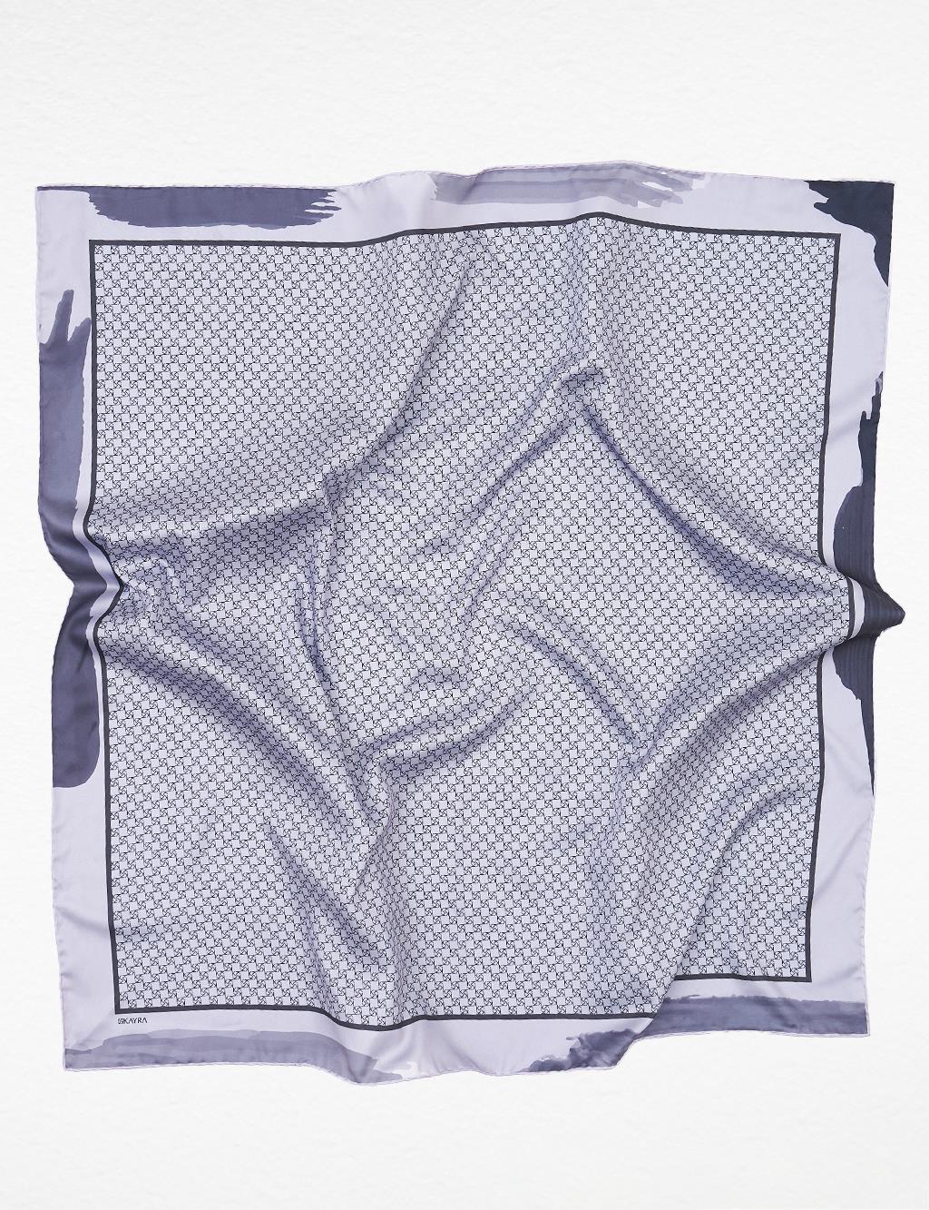 Monogram Scarf with Abstract Pattern Frame Dark Gray