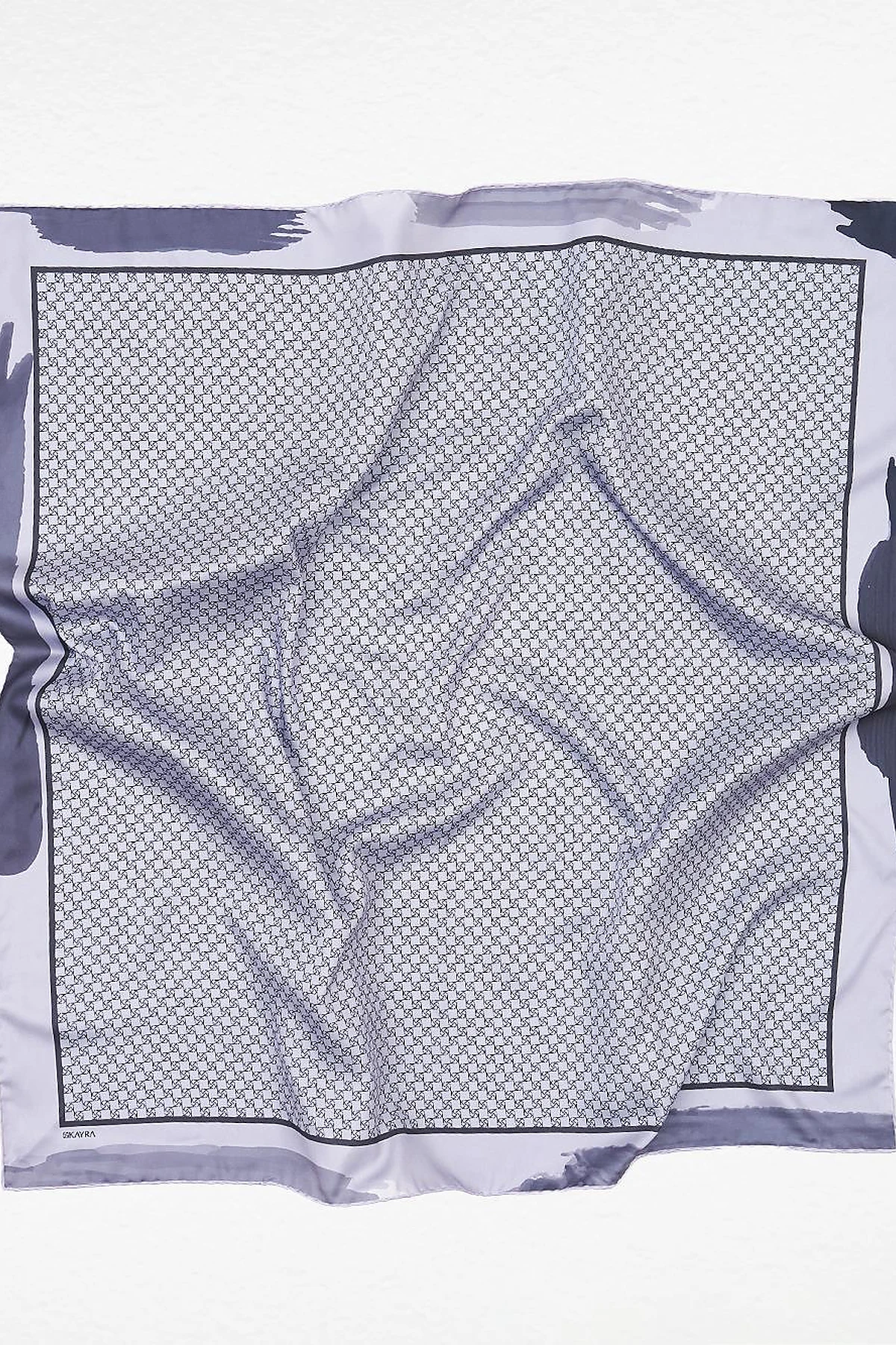 Monogram Scarf with Abstract Pattern Frame Dark Gray