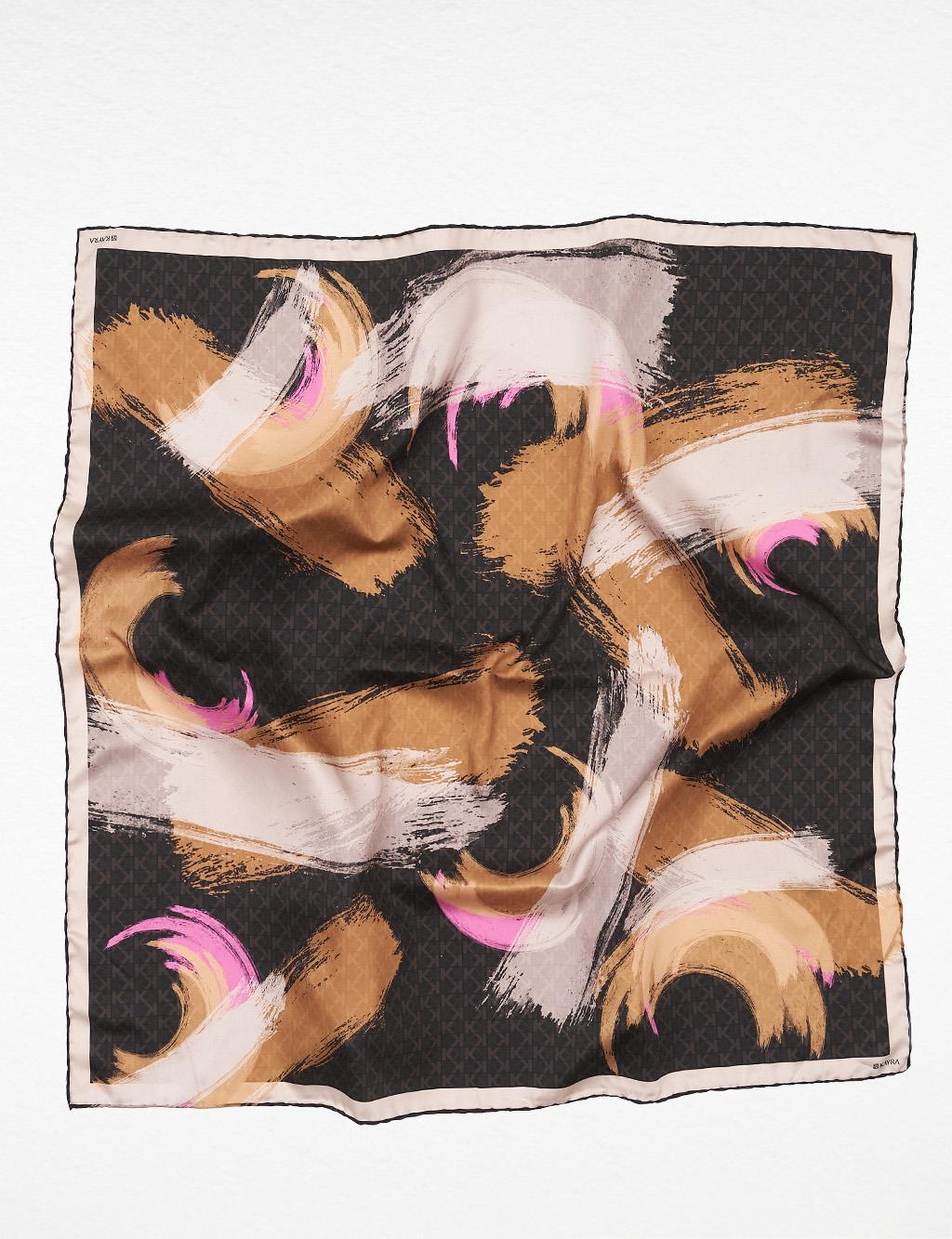 Brush Patterned Monogram Scarf Coffee-Camel
