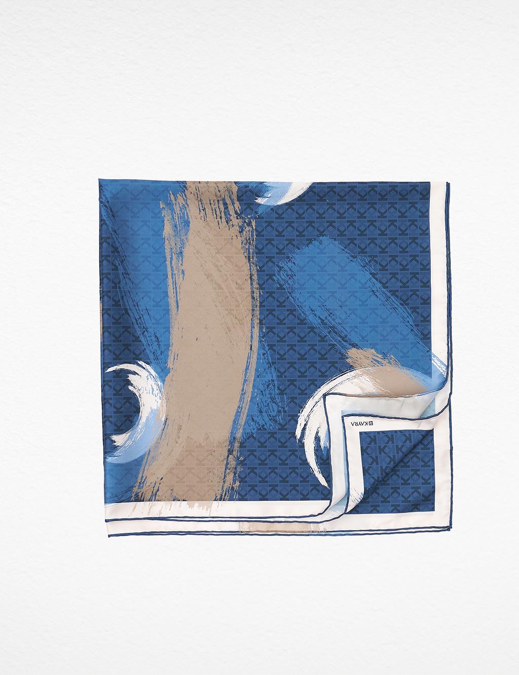 Brush Patterned Monogram Scarf Indigo