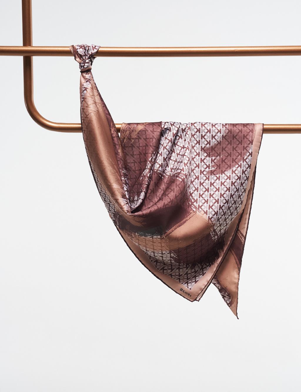 Brush Patterned Monogram Scarf Coffee