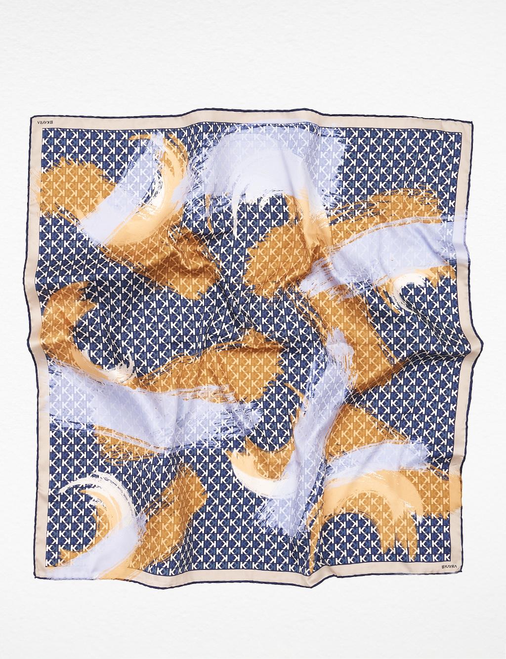 Brush Patterned Monogram Scarf Navy-Camel