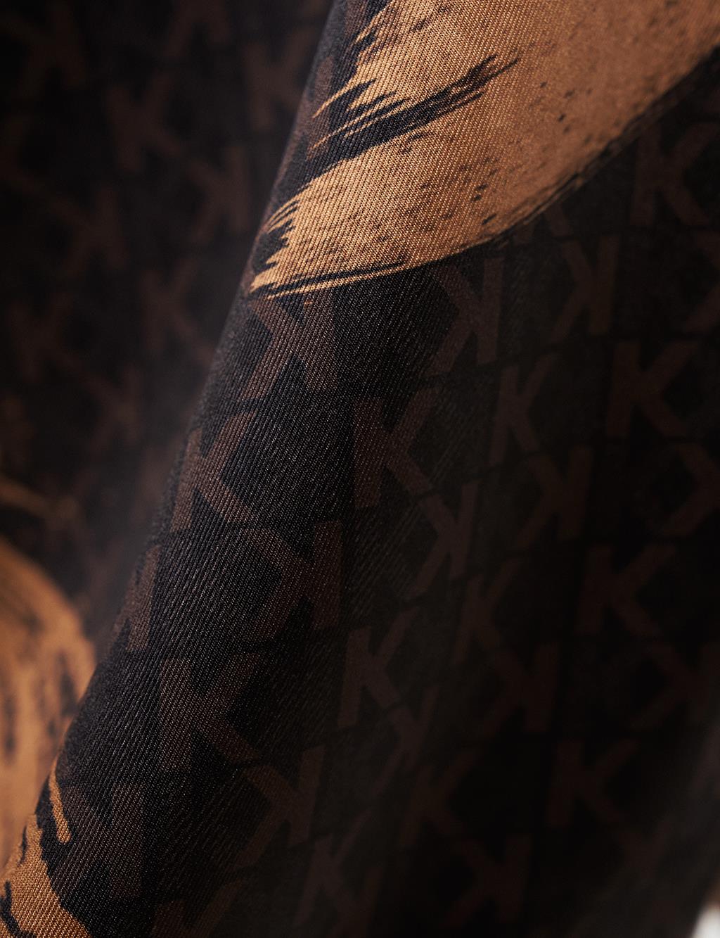 Brush Patterned Monogram Scarf Coffee-Camel