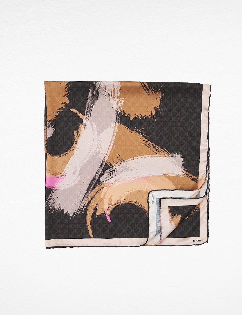 Brush Patterned Monogram Scarf Coffee-Camel