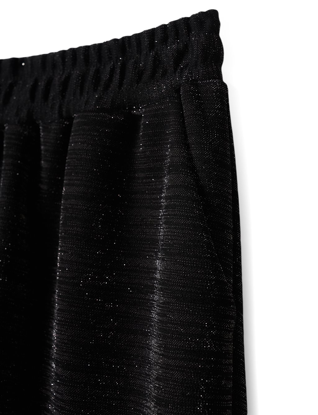  54 / 5.000 Elastic Waist Wide Leg Trousers with Silver Sparkle Detail Black