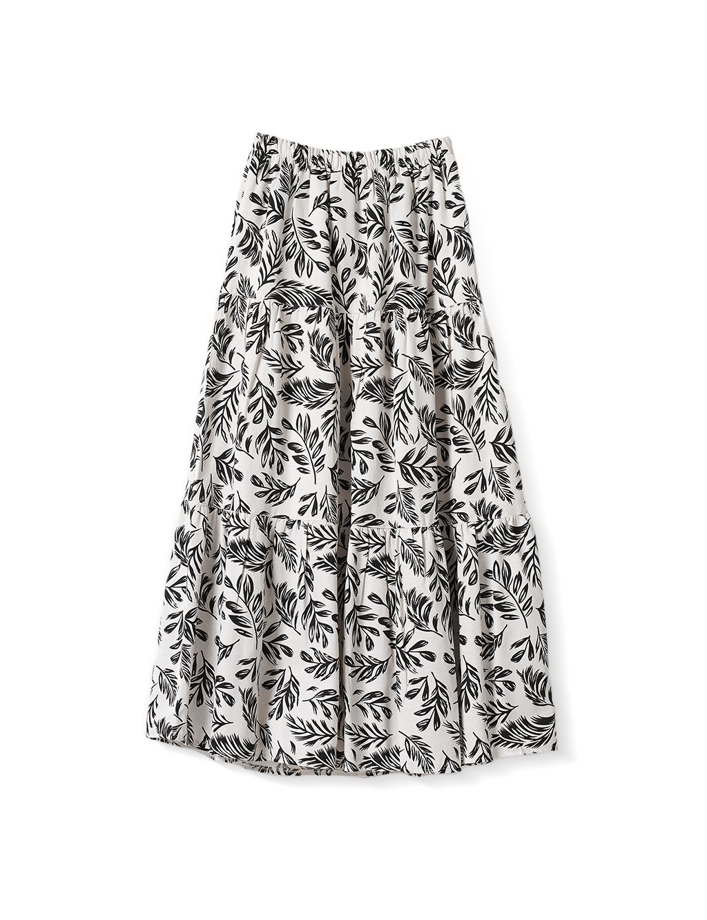 Floral Patterned Elastic Waist Skirt Black